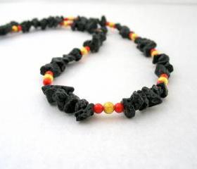 Coral Lava Necklace, Black Gold Necklace, Gemstone Beaded Necklace, Freeform Stones Jewelry, Elegant Jewelry, Under 50 40
